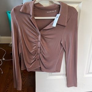 Abercrombie & Fitch Long-sleeve Ruched Polo Top